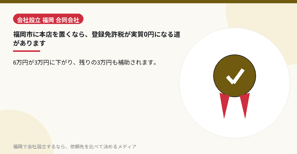 福岡市に本店を置くなら、登録免許税が実質0円になる道があります／福岡の会社設立の代行を比べる