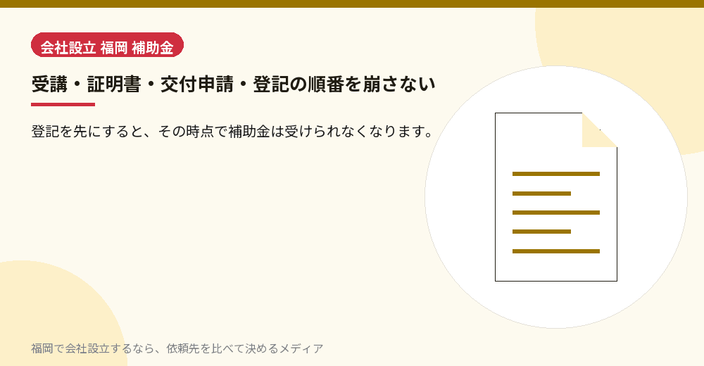 受講・証明書・交付申請・登記の順番を崩さない／福岡の会社設立の代行を比べる