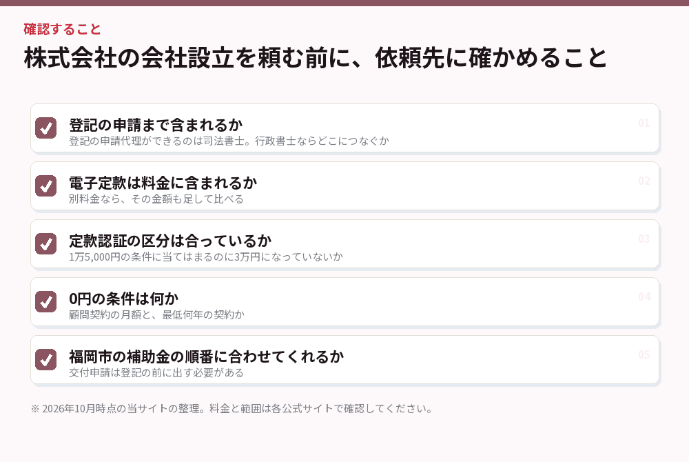 株式会社の会社設立を頼む前に、依頼先に確かめること