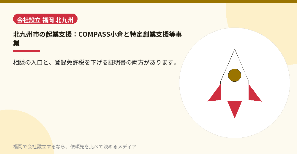 北九州市の起業支援：COMPASS小倉と特定創業支援等事業／福岡の会社設立の代行を比べる
