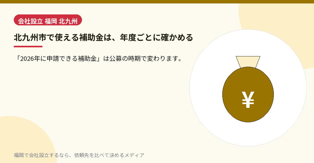 北九州市で使える補助金は、年度ごとに確かめる／福岡の会社設立の代行を比べる