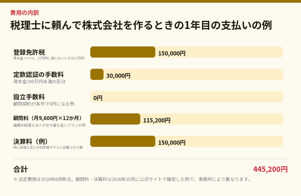 税理士に頼んで株式会社を作るときの1年目の支払いの例