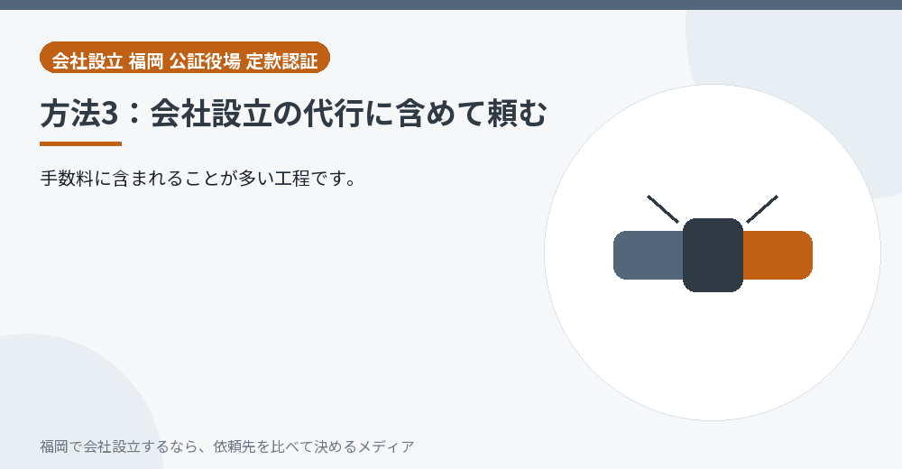 方法3：会社設立の代行に含めて頼む／福岡の会社設立の代行を比べる