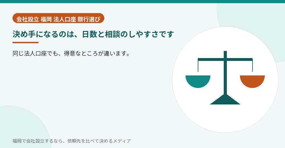 決め手になるのは、日数と相談のしやすさです／福岡の会社設立の代行を比べる