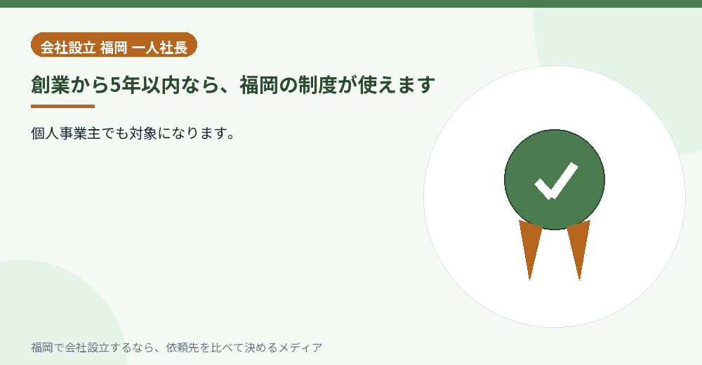 創業から5年以内なら、福岡の制度が使えます／福岡の会社設立の代行を比べる