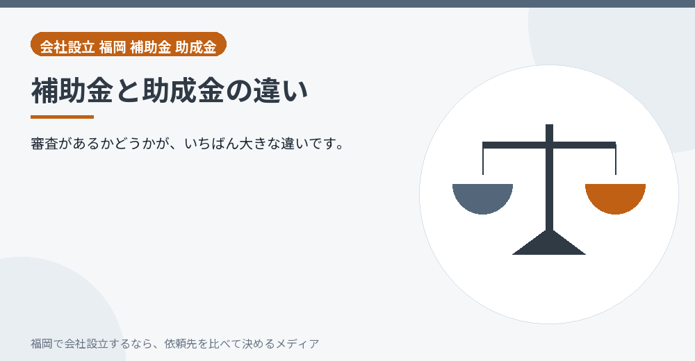 補助金と助成金の違い／福岡の会社設立の代行を比べる