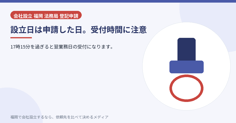設立日は申請した日。受付時間に注意／福岡の会社設立の代行を比べる