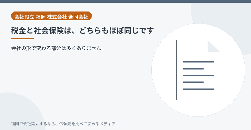 税金と社会保険は、どちらもほぼ同じです／福岡の会社設立の代行を比べる