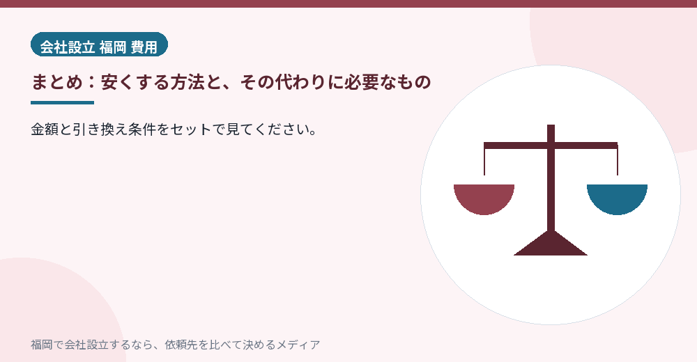 まとめ：安くする方法と、その代わりに必要なもの／福岡の会社設立の代行を比べる