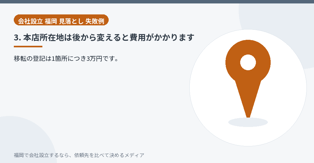 3. 本店所在地は後から変えると費用がかかります／福岡の会社設立の代行を比べる
