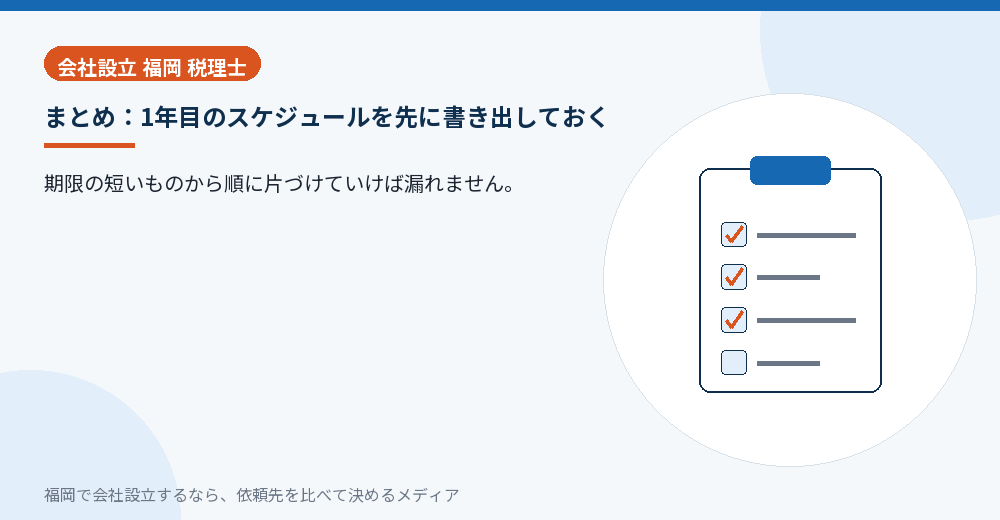 まとめ：1年目のスケジュールを先に書き出しておく／福岡の会社設立の代行を比べる