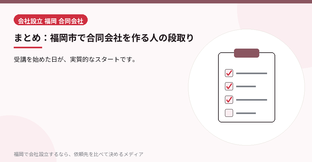 まとめ：福岡市で合同会社を作る人の段取り／福岡の会社設立の代行を比べる