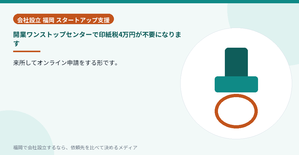 開業ワンストップセンターで印紙税4万円が不要になります／福岡の会社設立の代行を比べる