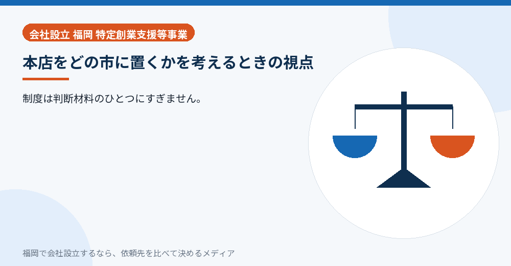 本店をどの市に置くかを考えるときの視点／福岡の会社設立の代行を比べる