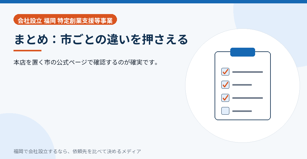 まとめ：市ごとの違いを押さえる／福岡の会社設立の代行を比べる